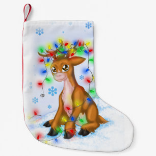 Christmas Lights Reindeer Small Christmas Stocking