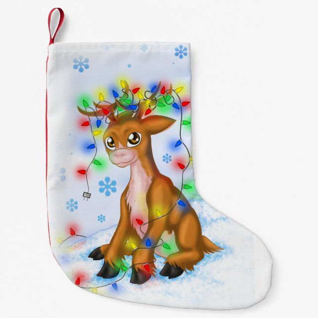 Christmas Lights Reindeer Small Christmas Stocking (Front)