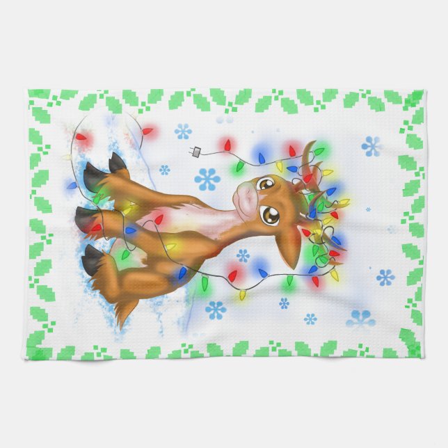 Christmas Lights Reindeer Tea Towel (Horizontal)