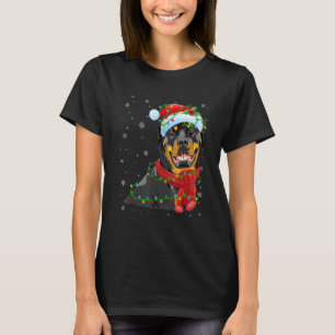 Christmas Lights Rottweiler Dog Santa Hat Scarf T-Shirt