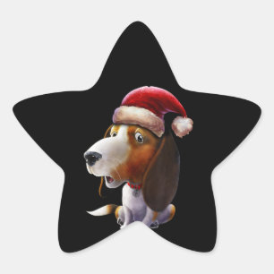Christmas Lights Santa Hat Beagle Cute Gifts Dog Star Sticker