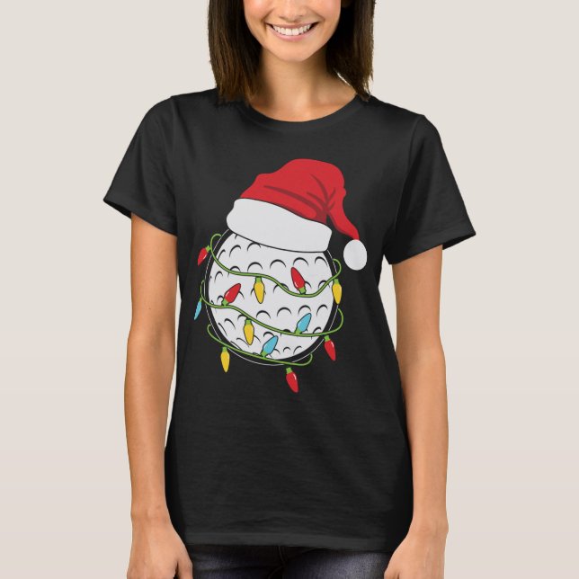 Christmas Lights Santa Hat Golf Ball Funny Sports  T-Shirt (Front)