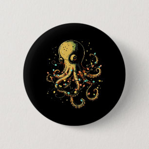Christmas Lights Sea Octopus Marine Biology Ocean 6 Cm Round Badge