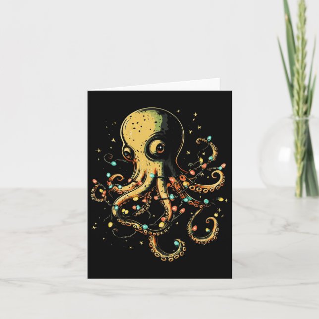 Christmas Lights Sea Octopus Marine Biology Ocean  Card (Front)