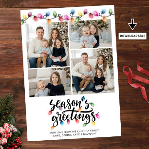 Christmas Lights Seasons Greetings 4 Photo Holiday Card