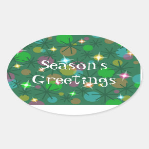 Christmas Lights 'Season's Greetings' sticker oval