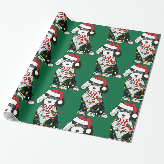 Christmas Lights Sheepadoodle Wrapping Paper (Unrolled)