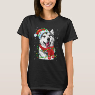 Christmas Lights Siberian Husky Dog Santa Hat Scar T-Shirt
