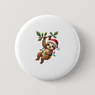 Christmas Lights Sloth Wearing Xmas Hat - Sloth Lo 6 Cm Round Badge