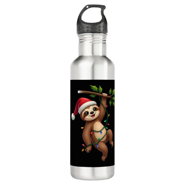Christmas Lights Sloth Wearing Xmas Hat - Sloth Lo 710 Ml Water Bottle (Front)