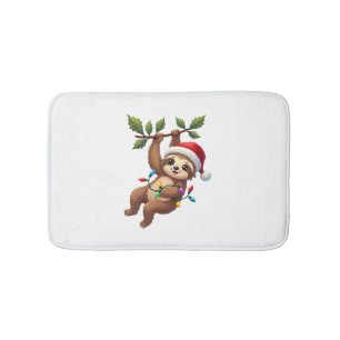 Christmas Lights Sloth Wearing Xmas Hat - Sloth Lo Bath Mat
