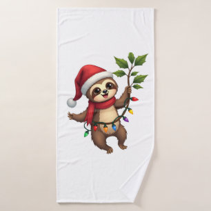 Christmas Lights Sloth Wearing Xmas Hat - Sloth Lo Bath Towel