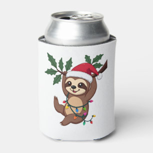 Christmas Lights Sloth Wearing Xmas Hat - Sloth Lo Can Cooler