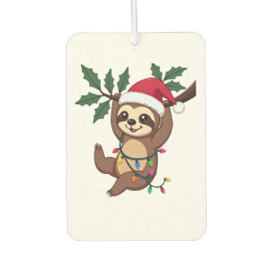 Christmas Lights Sloth Wearing Xmas Hat - Sloth Lo Car Air Freshener