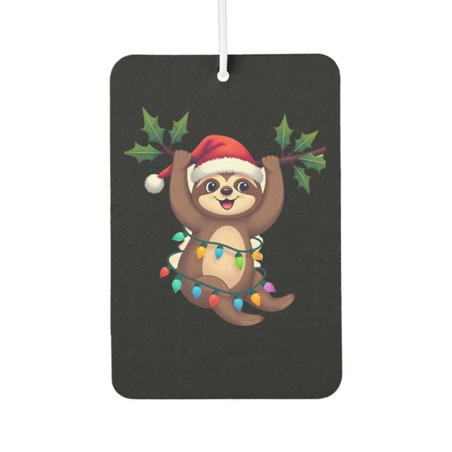 Christmas Lights Sloth Wearing Xmas Hat - Sloth Lo Car Air Freshener (Front)