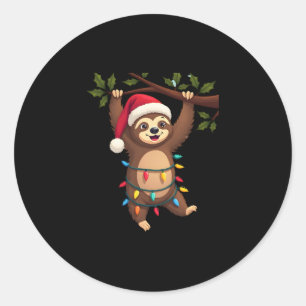 Christmas Lights Sloth Wearing Xmas Hat - Sloth Lo Classic Round Sticker