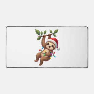 Christmas Lights Sloth Wearing Xmas Hat - Sloth Lo Desk Mat
