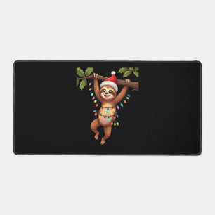 Christmas Lights Sloth Wearing Xmas Hat - Sloth Lo Desk Mat