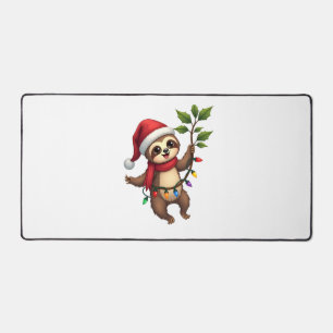 Christmas Lights Sloth Wearing Xmas Hat - Sloth Lo Desk Mat