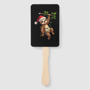 Christmas Lights Sloth Wearing Xmas Hat - Sloth Lo Hand Fan