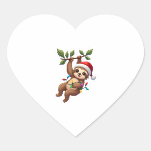 Christmas Lights Sloth Wearing Xmas Hat - Sloth Lo Heart Sticker