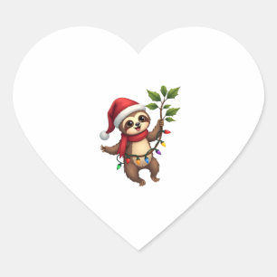 Christmas Lights Sloth Wearing Xmas Hat - Sloth Lo Heart Sticker