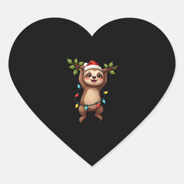 Christmas Lights Sloth Wearing Xmas Hat - Sloth Lo Heart Sticker (Front)
