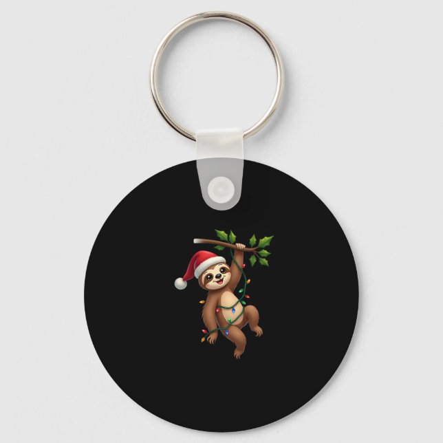 Christmas Lights Sloth Wearing Xmas Hat - Sloth Lo Key Ring (Front)