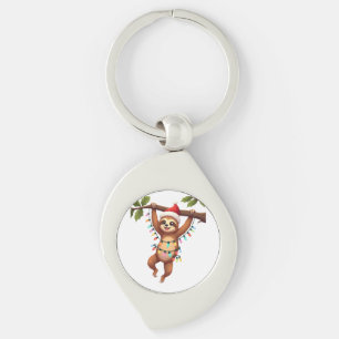 Christmas Lights Sloth Wearing Xmas Hat - Sloth Lo Key Ring