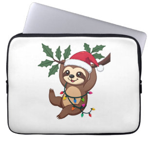 Christmas Lights Sloth Wearing Xmas Hat - Sloth Lo Laptop Sleeve