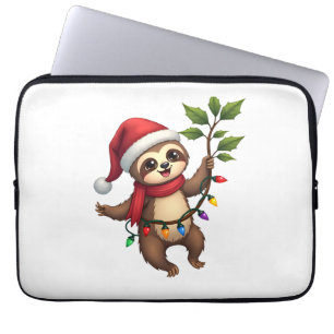 Christmas Lights Sloth Wearing Xmas Hat - Sloth Lo Laptop Sleeve