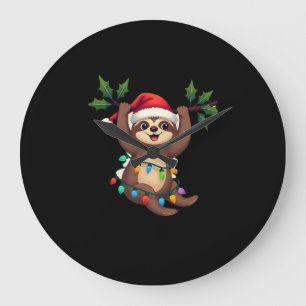 Christmas Lights Sloth Wearing Xmas Hat - Sloth Lo Large Clock