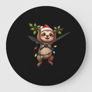 Christmas Lights Sloth Wearing Xmas Hat - Sloth Lo Large Clock
