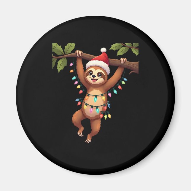 Christmas Lights Sloth Wearing Xmas Hat - Sloth Lo Magnet (Front)