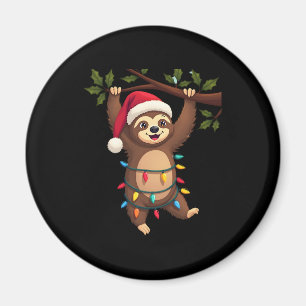 Christmas Lights Sloth Wearing Xmas Hat - Sloth Lo Magnet