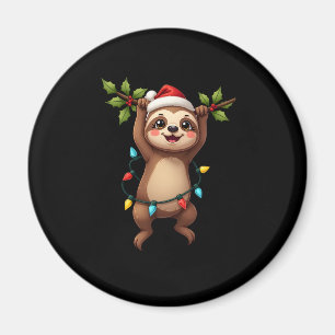 Christmas Lights Sloth Wearing Xmas Hat - Sloth Lo Magnet