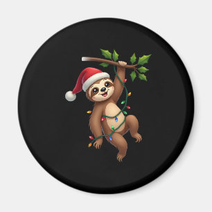 Christmas Lights Sloth Wearing Xmas Hat - Sloth Lo Magnet