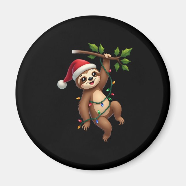 Christmas Lights Sloth Wearing Xmas Hat - Sloth Lo Magnet (Front)
