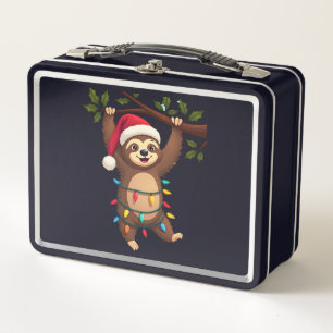 Christmas Lights Sloth Wearing Xmas Hat - Sloth Lo Metal Lunch Box