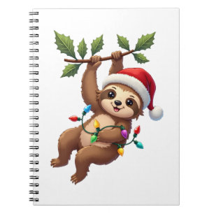 Christmas Lights Sloth Wearing Xmas Hat - Sloth Lo Notebook