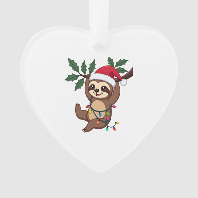 Christmas Lights Sloth Wearing Xmas Hat - Sloth Lo Ornament (Front)