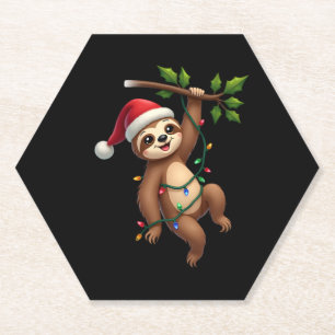 Christmas Lights Sloth Wearing Xmas Hat - Sloth Lo Paper Coaster
