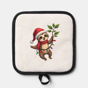 Christmas Lights Sloth Wearing Xmas Hat - Sloth Lo Pot Holder
