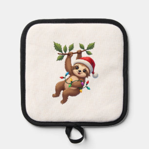 Christmas Lights Sloth Wearing Xmas Hat - Sloth Lo Pot Holder