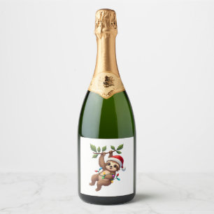 Christmas Lights Sloth Wearing Xmas Hat - Sloth Lo Sparkling Wine Label