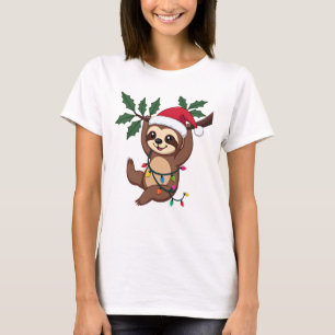 Christmas Lights Sloth Wearing Xmas Hat - Sloth Lo T-Shirt