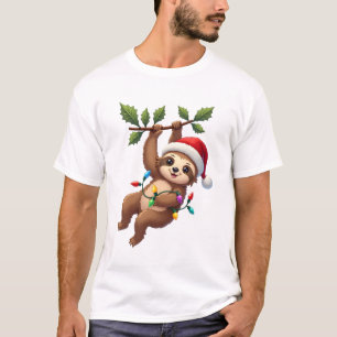 Christmas Lights Sloth Wearing Xmas Hat - Sloth Lo T-Shirt