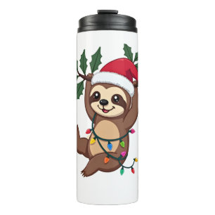 Christmas Lights Sloth Wearing Xmas Hat - Sloth Lo Thermal Tumbler