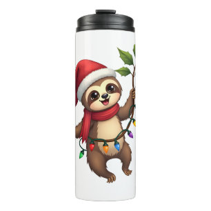 Christmas Lights Sloth Wearing Xmas Hat - Sloth Lo Thermal Tumbler