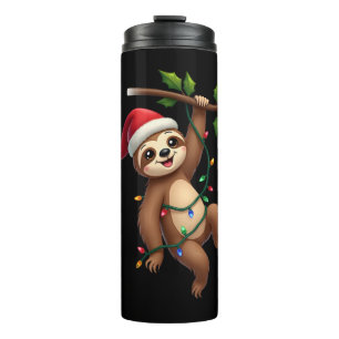 Christmas Lights Sloth Wearing Xmas Hat - Sloth Lo Thermal Tumbler